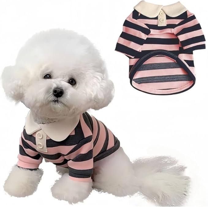 MANON ROSA Dog Clothes, Designer Boy Polo Shirt for Small Medium Dogs, Soft Puppy Outfit, Breathable Male Yorkie Chihuahua Shih Tzu Poodle Kitten Cat T-Shirt, Birthday Gifts - Pink, XXL, Fit 16-22lb