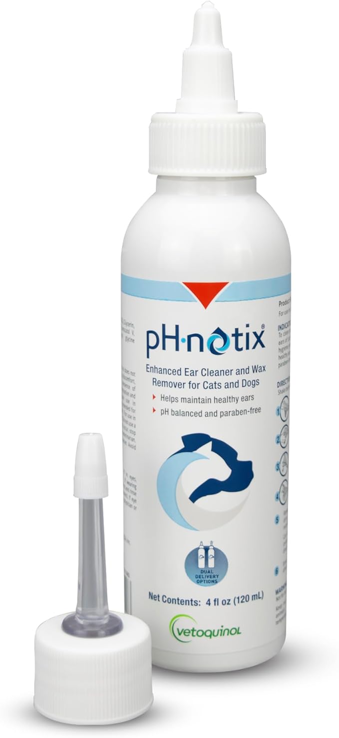 Vetoquinol PH•notix Advanced Ear Cleaner & Wax Remover - Liquid Ear Cleaning Support for Dogs & Cats - Supports Healthy Canals - Fast-Acting & No-Rinse Formula - pH Balanced & Paraben-Free - 4 fl oz