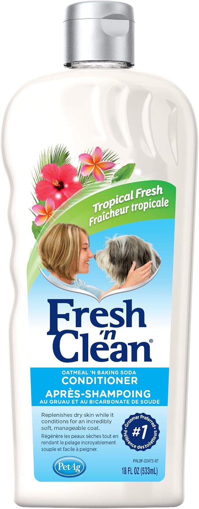 PetAg Fresh ’n Clean Oatmeal ’n Baking Soda Conditioner, Tropical Fresh Scent - 18 oz - Gently Cleans, Soothes & Deodorizes Dogs with Vitamin E & Aloe Vera - Soap Free