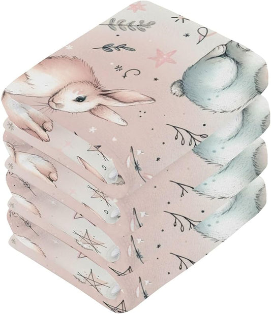 Qilmy Cute Rabbit Washcloths 2 Pack, 12x12 Inch Cotton Wash Cloths - Highly Absorbent Face Towels for Bathroom, Washing, Gym, and Spa