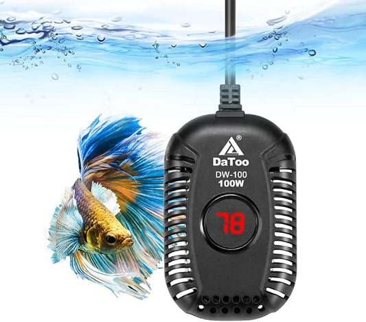 DaToo Small Aquarium Heater 100W Mini Fish Tank Heater 100 Watt Submersible with LED Temperature Display