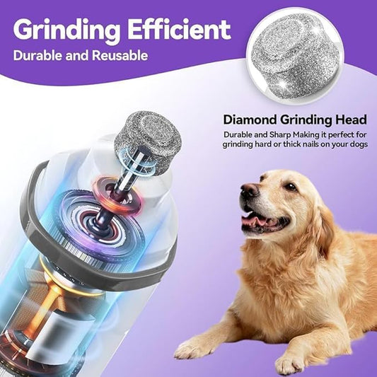 Dog Nail Grinder Quiet- Cat & Dog Nail Grinder with LED Light & Battery Display & Upgrade Grinding Head - Painless Dog Nail Trimmers for Small to Large Pets, Thick Nails, and Sensitive Paws