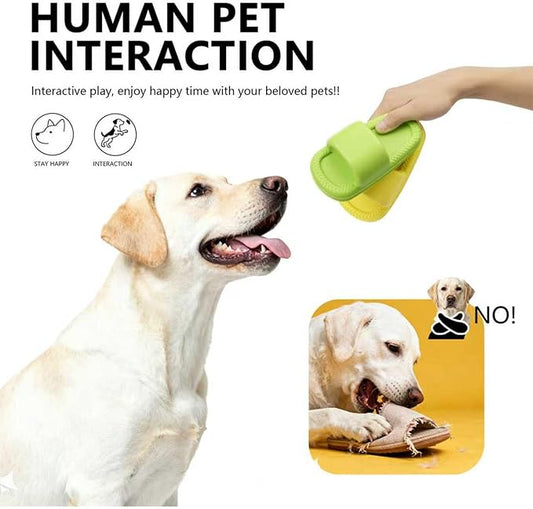 MECOOL Squeaky Slipper Dog Toy - Chew Toys for Aggressive Chewers, Durable Rubber Chew Toy for Dental Cleaning & Boredom Relief, for Small Medium Dogs, 2PCS Yellow and Green