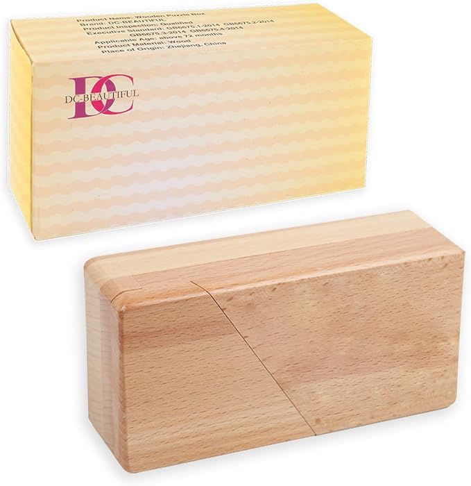DC-BEAUTIFUL Impossible Puzzle Box 3D Brain Teaser Toy for Adults, Original Color Surprise Wooden Magic Box Gift Secret Box for Party Favor Birthday