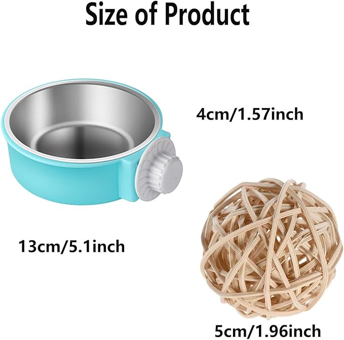 Rabbit Bowls Set, Big Pet Bunny Food Bowls Small Animals Cage Bowl and Stainless Steel Hanging Water Food Feeder Bowls for Big Bunny Food Dish (2 PCS)