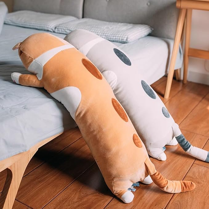 Grey Cat Long Plush Pillow Kitty Stuffed Animals Soft Sleeping Throw Pillow Doll Toy (Grey,27inches)
