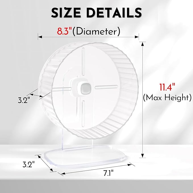 Silent Hamster Wheel 8.3inch Adjustable Height Turtle Wheel Turtle Tank Accessories Dwarf Hamster Quiet Wheel, Hedgehog Wheel, Gerbil Wheel, Small Pet Exercise Wheels (White)