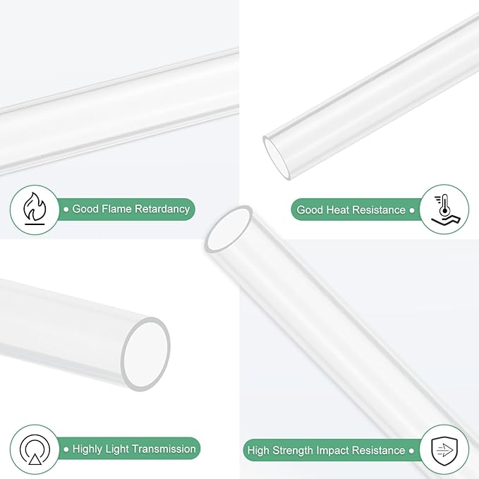 M METERXITY Clear Plastic Tube, 12mm[0.47"] ID x 14mm[0.55"] OD High Impact Rigid Polycarbonate Round Pipes for Water Plumbing/Lighting/Aquariums/Models, Plastic Tubing [305mm/12IN]