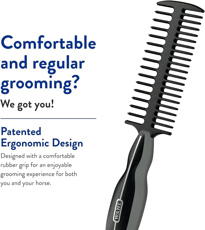 WAHL Professional Animal Mane & Tail Brush - Ergonomic Black Braiding Comb (#858708) for Equine Grooming