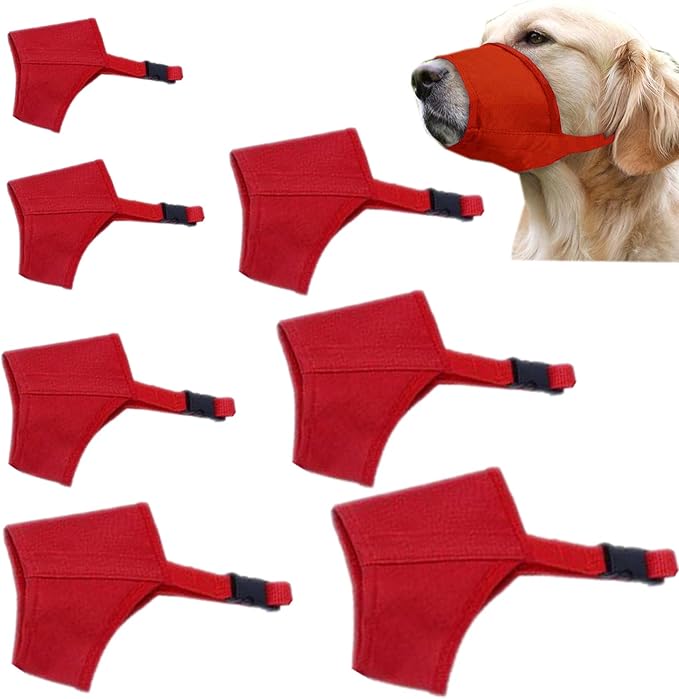 Dog Muzzles Suit, 7 PCS Adjustable Breathable Safety Small Medium Large Extra Dog Muzzles for Anti-Biting Barking Chewing Protection (Red)