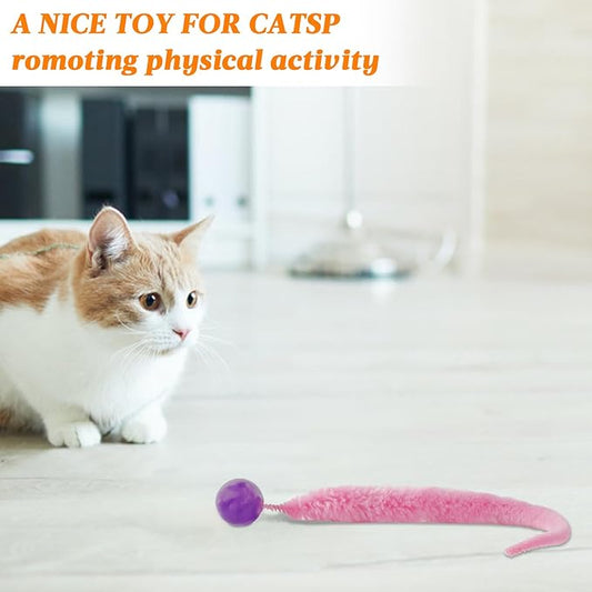 Bouncy Ball With Tail Cat Toy, 6 Packs Rainbow Magic Worm With Ball for Cats, Colorful Fuzzy Worm Bouncy Balls (Rainbow Large)