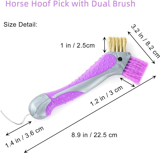 Horse Hoof Pick with Dual Brush,TPR Non-Slip Grip, Farrier Tool Hoof Pick for Horse Hoof Cleaning and Grooming