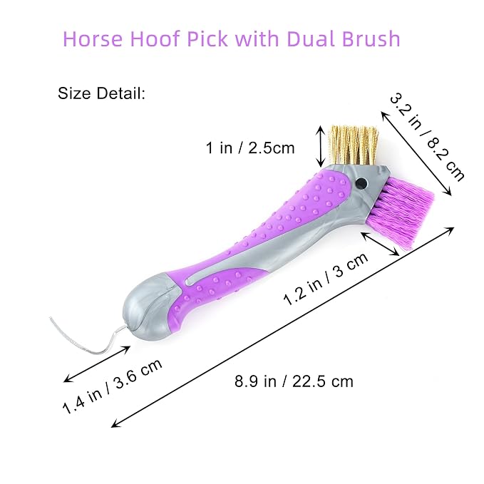 Horse Hoof Pick with Dual Brush 4 PCS Set,TPR Non-Slip Grip, Farrier Tool Hoof Pick for Horse Hoof Cleaning and Grooming