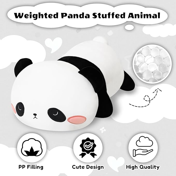 Finebee Weighted Panda Stuffed Animals, Cute Weighted Panda Plush, Soft Comfort Stuffed Weighted Plushie Pillow Gifts for Kids & Adults (9.8" 0.8Lbs)