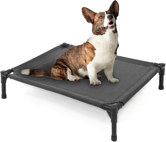 Garnpet Elevated Dog Bed for Medium Dogs, Raised Dog Cot, Heavy Duty Pet Cots with Durable Supportive Teslin Recyclable Washable Mesh, Indoor & Outdoor, Dark Grey, 32" L x 25" W x 7" Th