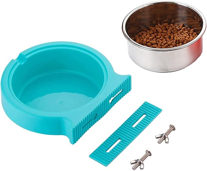Crate Dog Cat Bowls, Removable Stainless Steel Hanging Pet Cage Bowls for Kennel, Crate Food Water Feeder Bowls with Bolt Holder for Cat, Puppy, Rabbite Birds and Other Small Animals (Large, Green)
