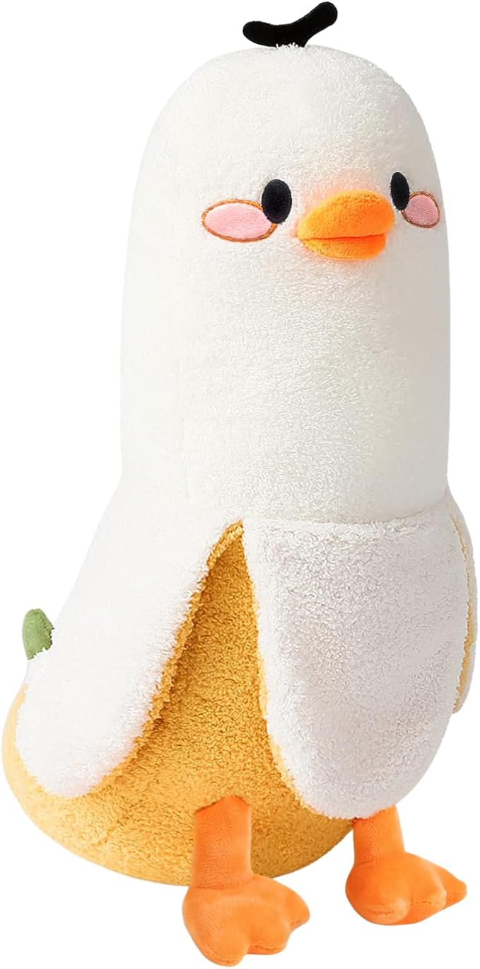 PEACH CAT Banana Duck Plush Pillow Duck Stuffed Animal Cute Banana Plushie for Girls and Boys White 19.7"