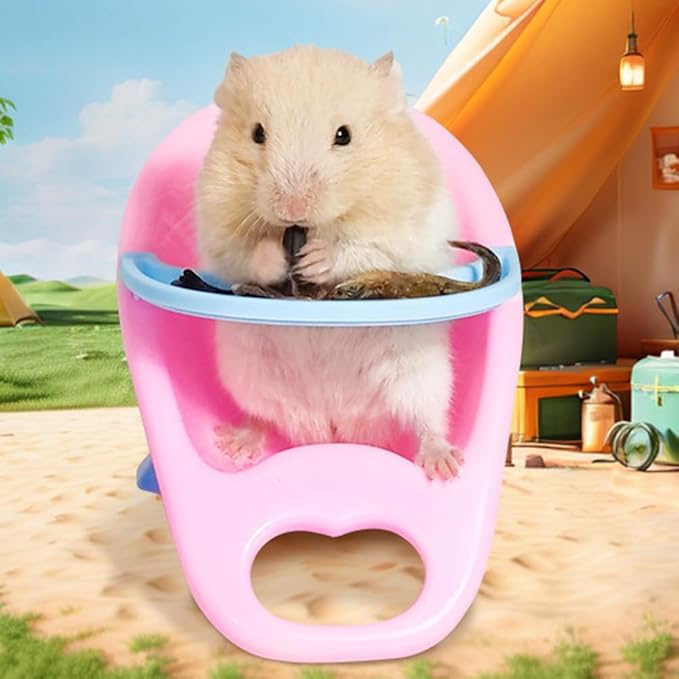 2PC Hamster Chair with Tray Super Cute Hamster Dining Plastic Chair Small Animal Cage Accessories Habitat Decor House Photo Props Small Animal Toys for Hamster Mice Rat Hedgehog Rodents (Blue+Pink)