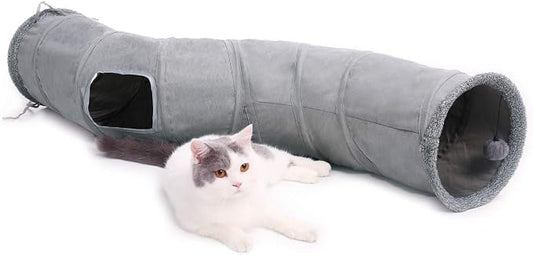 PAWZ Road Cat Tunnel S Shape Cat Tunnels for Large & Indoor Cats 51”Long | Durable, Spacious 10.5" Cat Tube with Peepholes & Dangling Ball Toy, Connected to Play Tunnels, Collapsible for easy storage