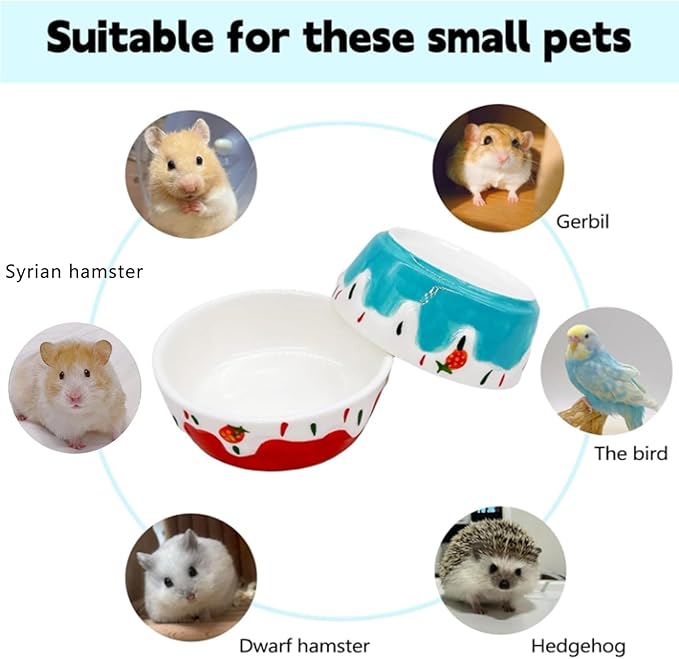 2 Pack Hamster Food Bowl Small Animals Ceramic Food Water Bowl Prevent Tipping Moving for Gerbil Chinchilla Hedgehog Rat (Color: Pink + Red)