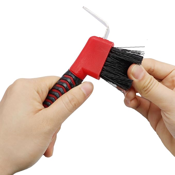 Hoof Pick Brushes, Soft Touch Rubber Handle Portable Hoofpick, Stiff Hoof Pick for Horse Care, Groomers (Red)