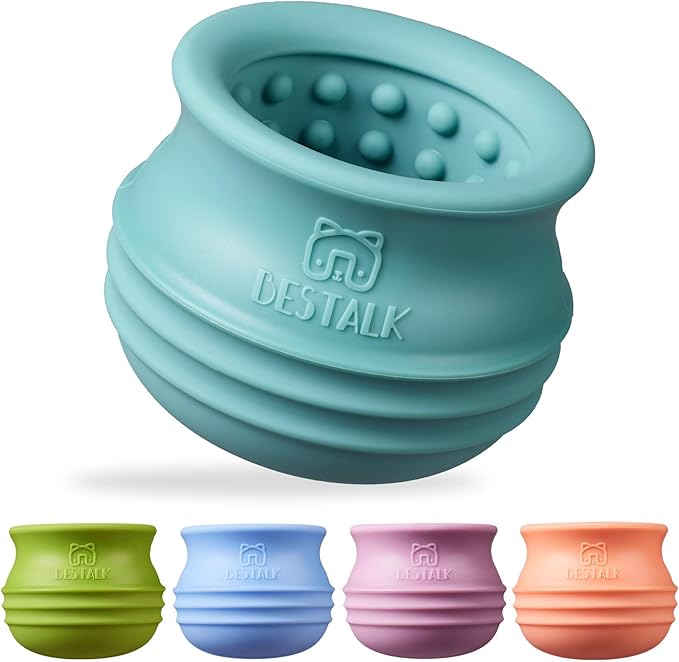 Dog Enrichment Treat Toy, Long-Lasting Wobbly Interactive Freeze Lick Toys for Dogs, Stuffable Puzzle Feeder Toy for Boredom, Silicone Treat Dispensing Chew Toy (Teal Blue,M)