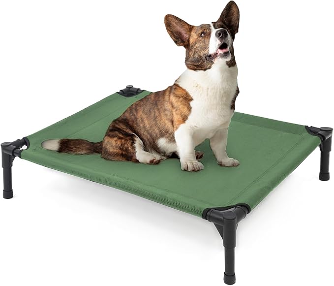Garnpet Elevated Dog Bed for Medium Dogs, Raised Cot Fits Up to 150 LBs, Heavy Duty With Durable Supportive Teslin Recyclable Washable Mesh, Indoor & Outdoor Use, Green