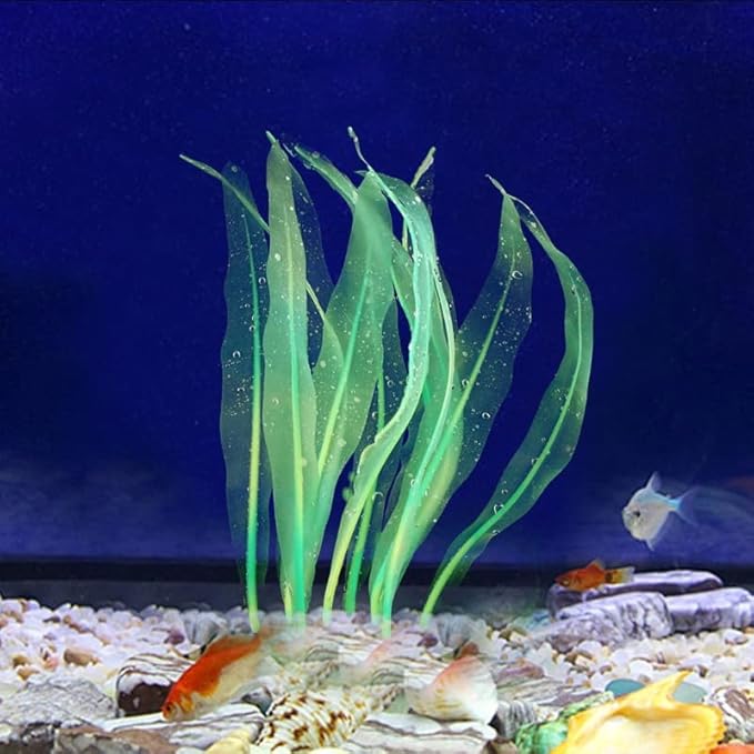 1Pcs Aquarium Decoration Green Plants Simulation Artificial Water Grass Fish Tank Decor Silicone Glowing Kelp Ornament Aquarium Accessories,Green,9.84in