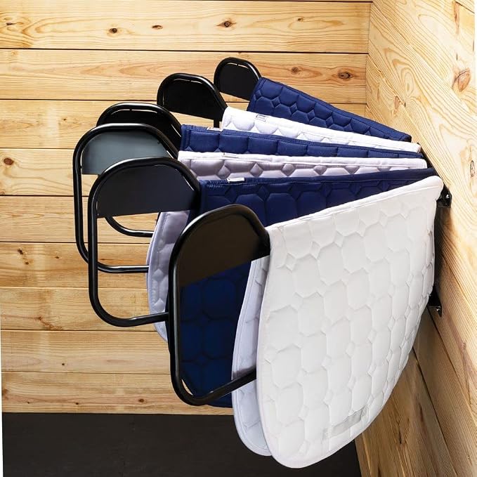 EASY-UP Mounted Blanket Pad Rack | Organize and Dry Horse Gear | Ideal for Narrow Spaces | Holds 6 Hanging Arms | Swivel Arms for Spacing | Color Black