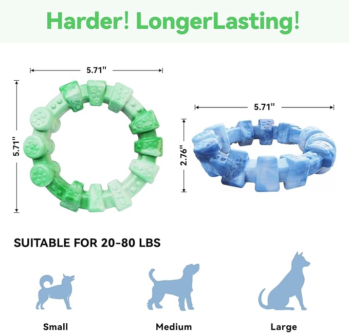 BoYoYo 2 Pack Dog Toys for Aggressive Chewers, Indestructible Dog Toys for Large Breed, Durable Chew Toy for Dogs to Keep Them Busy, Ring Toy for Trainging & Cleaning Teeth, Milk Flavored