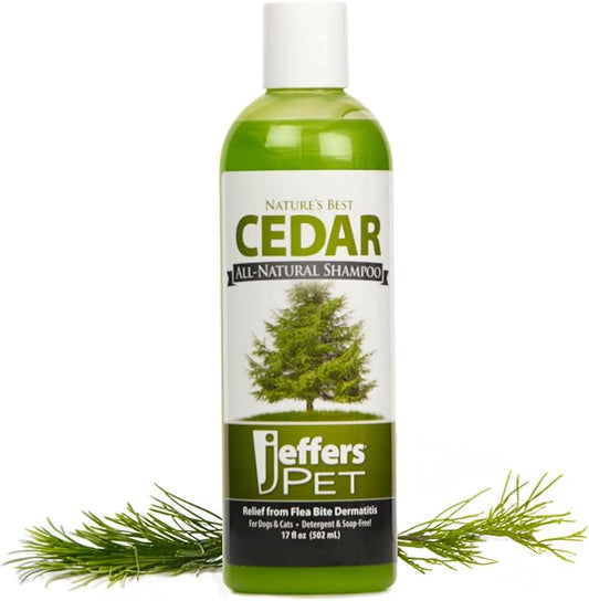 Jeffers Pet Nature's Best Cedar Shampoo for Dogs & Cats, 17 oz, Coconut Based Deodorizing Pet Shampoo, Soap & Detergent Free Grooming Bath Cleanser, with Cedar Oil, Aloe & Vitamin E, Made in USA
