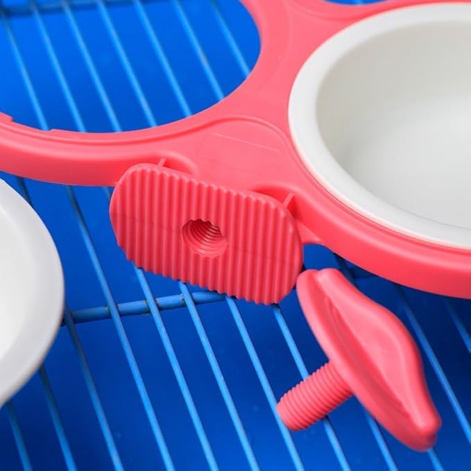 Pet Durable Bowl Cage Bowl, Pet Food Water Removable Bowls with Bolt Holder Hanging Cage Coop Cup Non-Skid Feeder Set Double Diners Portable for Feeding Dogs Cats Birds (Pink)