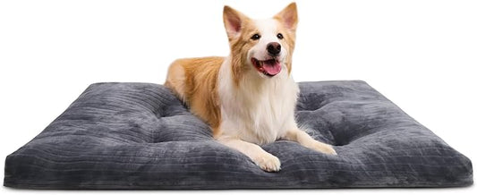 Dog Crate Bed Washable Dog Beds for Large Dogs Deluxe Thick Flannel Fluffy Comfy Kennel Pad Anti-Slip & Anti-Scratch Pet Sleeping Mat, 35 x 23 Inch, Gray