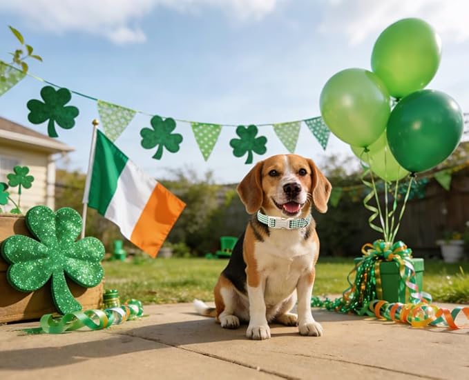 Lionet Paws St. Patrick Dog Collar- Cute Clover Green Dog Collars with Plastic Buckle, Light Adjustable Dog Collars with Clover Pendant for Medium Large Dogs