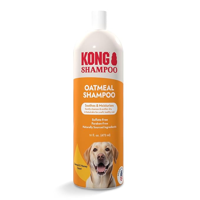 Kong Oatmeal Dog Shampoo, Soothes & Moisturizes, Oatmeal & Honey Scent - 18 fl oz, Biodegradable, pH-Balanced, Sulfate-Free, Cruelty-Free, for Sensitive Skin, All Coat Types, Made in USA