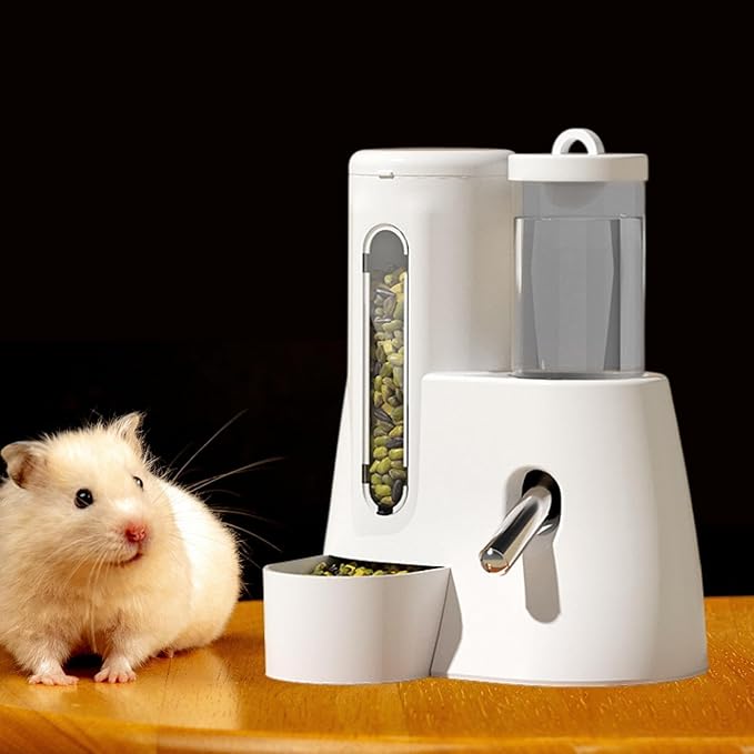 Baoblaze Automatic Hamster Feeder Food Dispenser Hamster Water Bottle Lightweight Clear Food Container for Ferrets Gerbils Chinchillas, White, 80ml