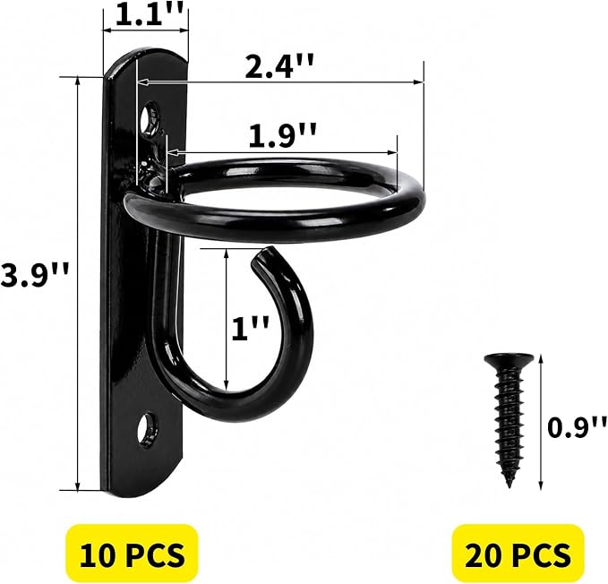 Cididu 10 Pack Bucket Hooks for Horses, Heavy Duty Water Bucket Hangers with Screws, Wall Mount Feed Bucket Holder for Horse Stalls Livestock Barn Farmhouse Stable Supplies, Curved Design