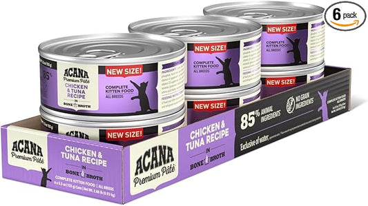 ACANA Premium Pate Kitten Wet Cat Food in Bone Broth Chicken + Tuna Recipe 5.5oz Cans (6 Count)