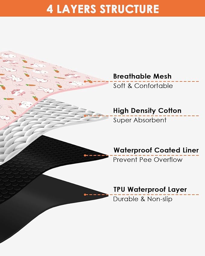 Bissap 3 Packs Guinea Pig Cage Liners, 47''X24'' Washable Guinea Pig Pee Pads Non Slip Reusable Fast and Super Absorbent Bedding for Small Animals Rabbit Hamster Chinchillas Rat - Pink
