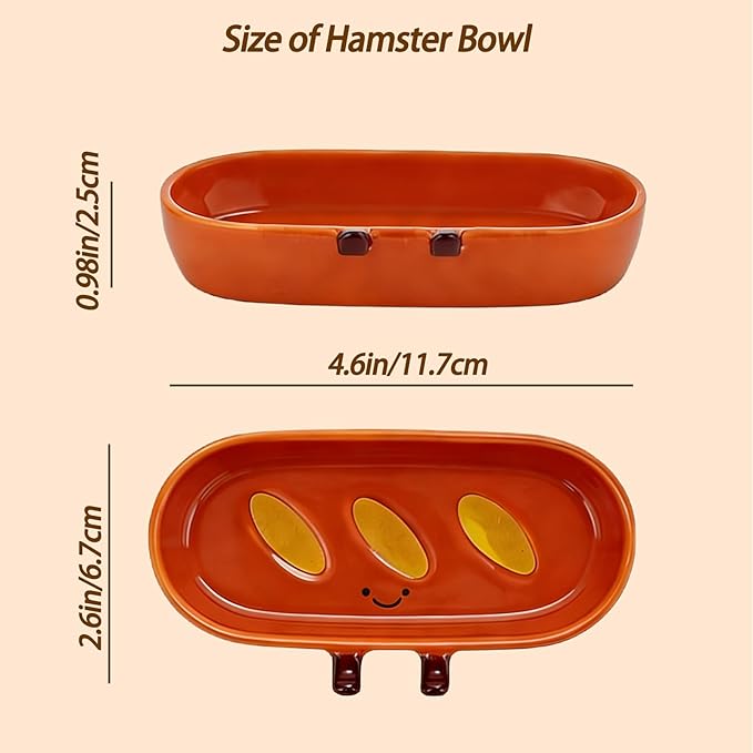 2PCS Hamster Bowl, Bread Shaped Hamster Food Dish Ceramic Food Water Feeding Bowl Small Animal Bowls for Gerbil Rat Hedgehog (French Bread)