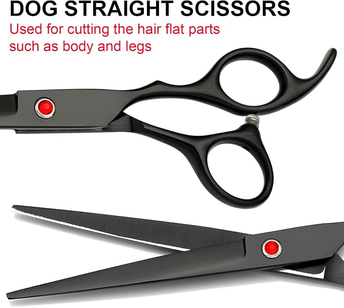 Dog Grooming Scissors Kit, Premium Stainless Steel Dog Shears with Curved Shears, Sharp Durable for Dogs Cats+Black 4 Piece