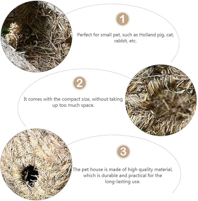 1Pc Hand-Woven Straw Double-Entrance Pet Nest Small Animal Sleeping House for Cats Rabbits and Guinea Pigs Indoor Cozy Habitat