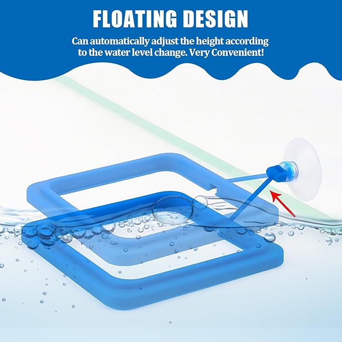 2PCS Small Fish Feeding Ring, Square and Round Mini Aquarium Feeder with Strong Suction Cup Floating Fish Feeder Ring for Betta Goldfish Guppy (Blue)