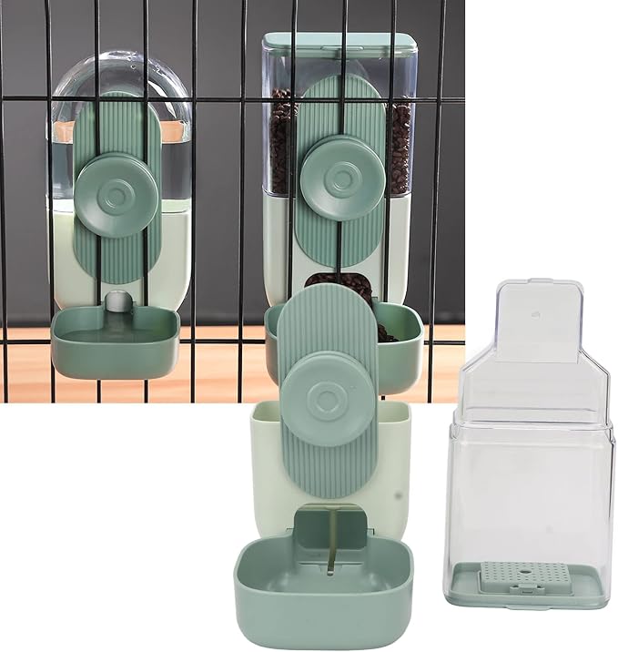 Hanging Automatic Pet Food Water Dispenser, Cage Cat Food Bowl Dog Feeding Station, Auto Gravity Pet Feeder with Bowl for Bird Puppy and Kitten Rabbit Chinchilla Ferret (Mint Green)