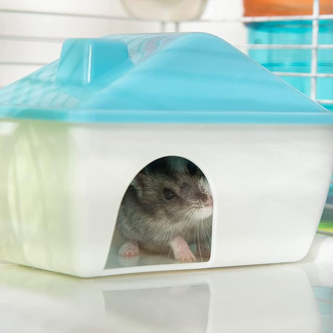 2-Tiers Acrylic Clear Easy Setup Hamster Mouse Deluxe Palace House Habitat with Large Running Wheel Water Bottle Tower Food Bowl Hide House Deep Base Ground Expansion Outlet