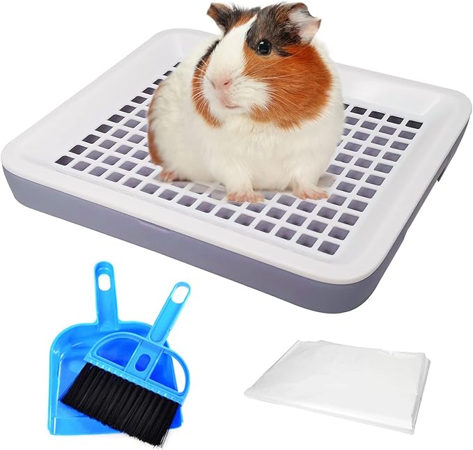 Fhiny Guinea Pig Litter Box, Small Pet Potty Training Chinchilla Bedding Litter Pan with Disposable Cage Liners & Cleaning Broom Cage Accessories for Young Guinea Pig Chinchilla (Grayish Purple)