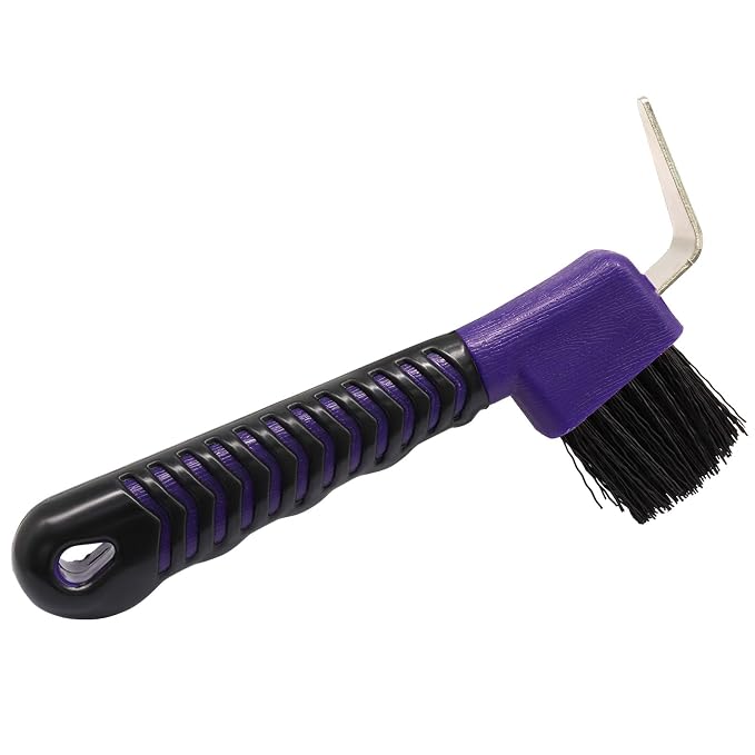 Hoof Pick Brushes, Soft Touch Rubber Handle Portable Hoofpick, Stiff Hoof Pick for Horse Care, Groomers (Purple)