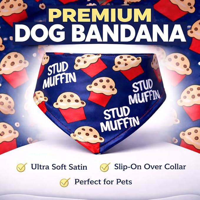 Luxury Satin Dog Bandana – Slip-On Collar Style, Premium Pet Scarf for Medium, Large & XL Dogs – Special Occasion Accessory (Collar Not Included) (Medium - Extra Large, Stud Muffin Luxe - Satin)