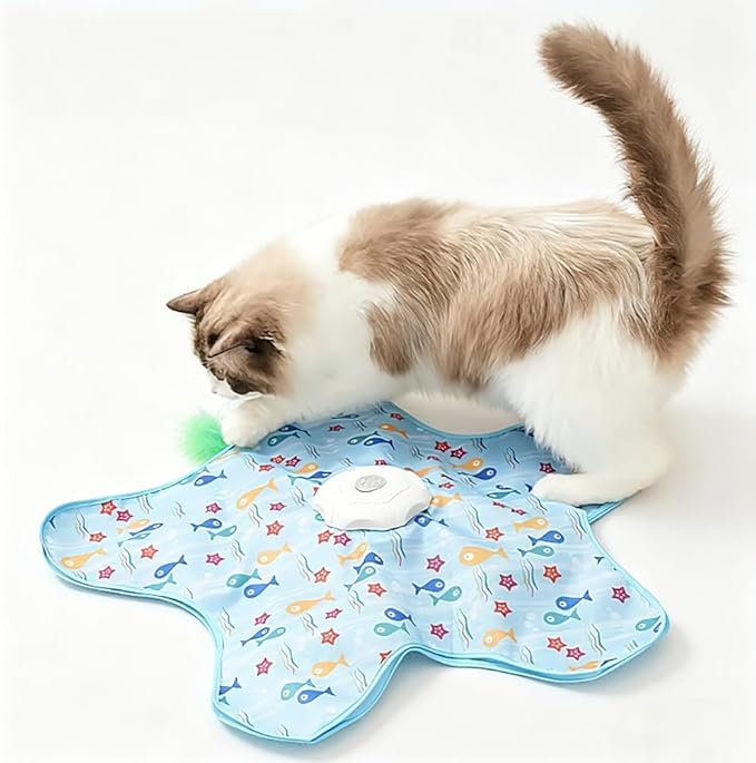 Automatic Cat Toy for Indoor Cats, Hide & Seek Hunting Game Exercise Play Plate, Rechargeable Interactive Cat Toy, Moving Concealed Feathers, Durable Exercise Toys for Indoor Cats