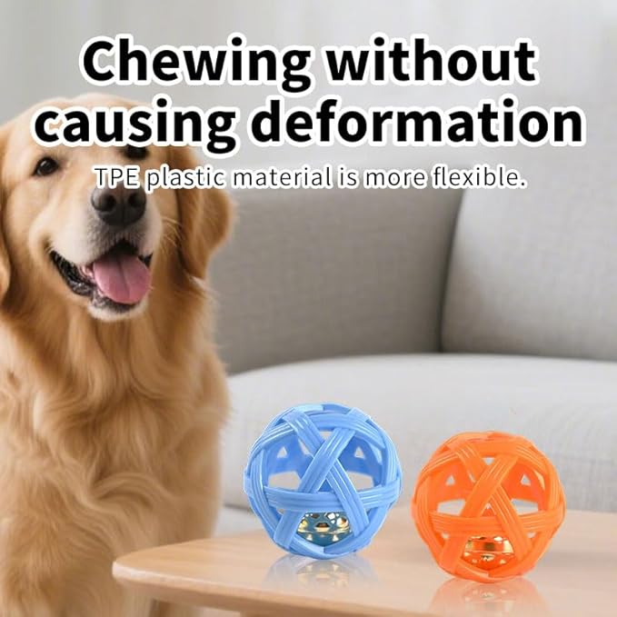 Dog Toy Ball with Bell, TPR Chew Resistant Interactive Fetch Toy for Small to Medium Dogs& Puppies, Lightweight Bouncy Cage-Style Puppy Ball for Boredom Relief & Teething